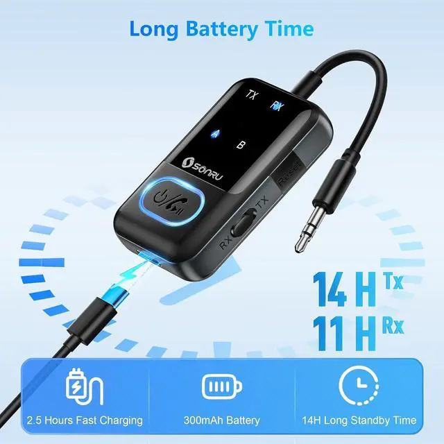 Alt view image 3 of 7 - Bluetooth 5.3 Transmitter Adapter for Airplane 2-in-1 Wireless Bluetooth Audio Transmitter Receiver for 3.5mm Aux Jacks on Flight/TV/Gym Equipment for up to 2 Wireless Headphones Cell Phones