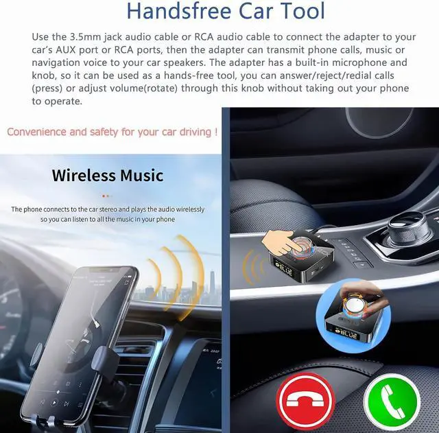 Alt view image 6 of 7 - Bluetooth 5.0 Audio Adapter 5-in-1 Wireless Transmitter Receiver for Car TV CD PC Home Stereo USB to AUX 3.5mm RCA Receiver Micro SD Card MP3 Player Transmitter for Headphones Speaker
