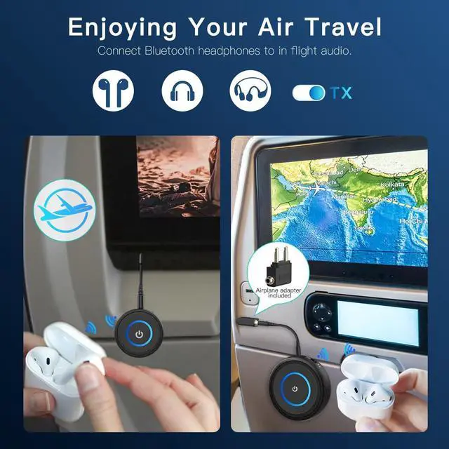 Alt view image 3 of 7 - Bluetooth 5.3 Transmitter for TV/Airplane 2-in-1 Bluetooth Transmitter Receiver for Home Stereo/Speakers/Headphones/PC/Car Wireless Adapter w/3.5mm AUX/RCA Jack Dual Link Low Latency 16H
