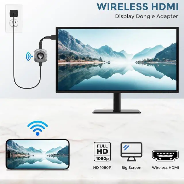 Alt view image 2 of 7 - Wireless HDMI Display Dongle Adapter Wireless HDMI Transmitter and Receiver 2-in-1 Portable Streaming Video and Audio to Monitor from Smartphone/PC/DV/HDTV/Projector/TV Box