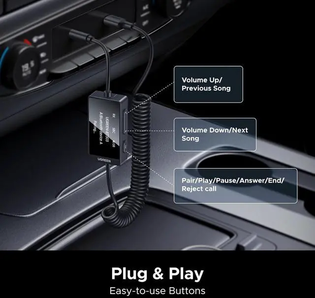 Alt view image 5 of 7 - Bluetooth 5.4 Transmitter Receiver Dual Pairs 3.5mm Audio Aux Adapter with Built-in Microphone for Hands-Free Calls 2-in-1 Wireless Bluetooth Adapter Compatible with Car Speakers Home Stereo