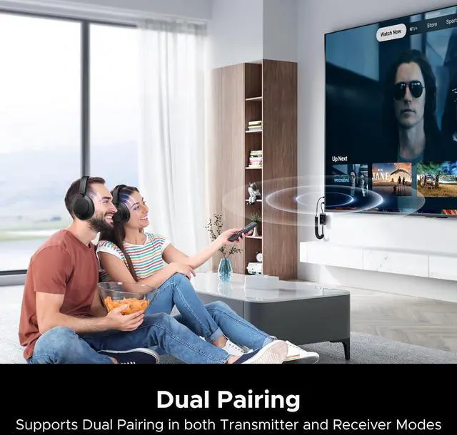 Alt view image 6 of 7 - Bluetooth 5.4 Transmitter Receiver Dual Pairs 3.5mm Audio Aux Adapter with Built-in Microphone for Hands-Free Calls 2-in-1 Wireless Bluetooth Adapter Compatible with Car Speakers Home Stereo