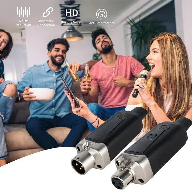 Alt view image 4 of 6 - Wireless XLR Microphone Transmitter and Receiver UHF Wireless Mic System 16 Channels XLR Mic Adapter for Dynamic Microphone Audio Mixer Electric Guitar Bass 250ft Range