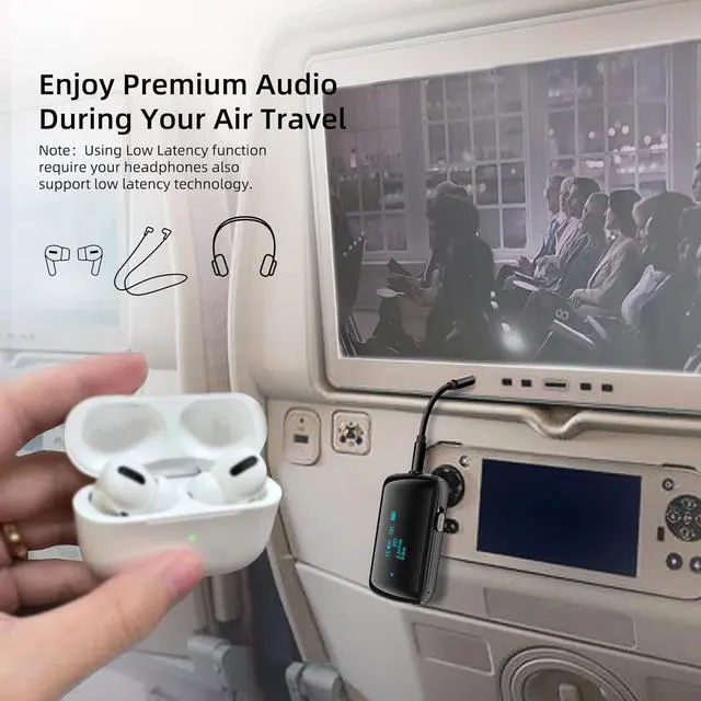 Alt view image 2 of 6 - Bluetooth Transmitter Receiver for 2 AirPods/Headphones Flight Bluetooth 5.2 Adapter for Airplane TV and Gym with a 3.5mm Audio Jack Wireless BT Receiver with Mic for Car/Home Stereo