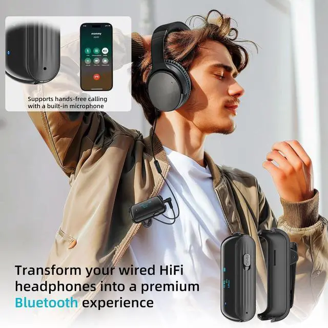 Alt view image 4 of 6 - Bluetooth Transmitter Receiver for 2 AirPods/Headphones Flight Bluetooth 5.2 Adapter for Airplane TV and Gym with a 3.5mm Audio Jack Wireless BT Receiver with Mic for Car/Home Stereo