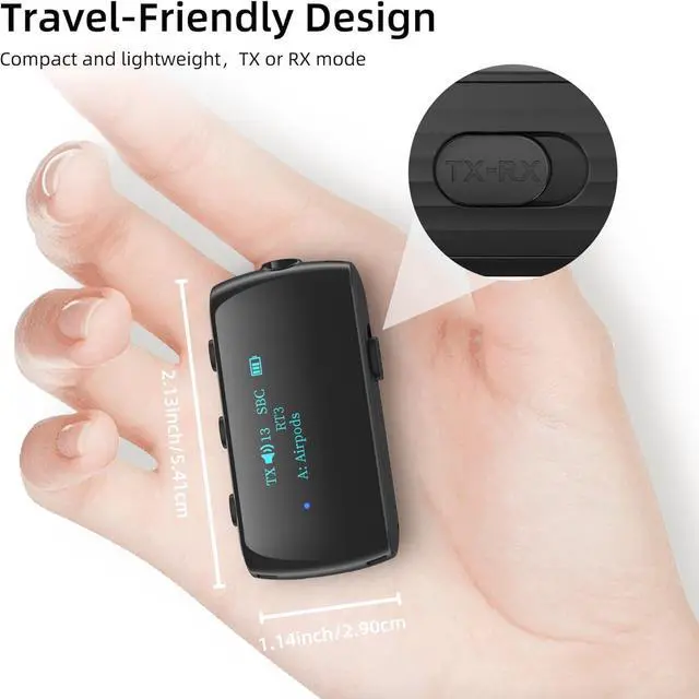 Alt view image 5 of 6 - Bluetooth Transmitter Receiver for 2 AirPods/Headphones Flight Bluetooth 5.2 Adapter for Airplane TV and Gym with a 3.5mm Audio Jack Wireless BT Receiver with Mic for Car/Home Stereo