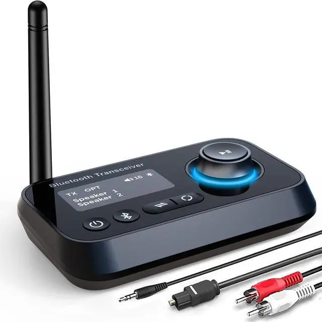 Main image of Bluetooth Transmitter Receiver 3-in-1 Bluetooth 5.0 Audio Adapter for 2 Headphones With Bypass Volume Control Low Latency Long Range LCD Display ON/OFF Optical AUX RCA for TV Home Stereo Speaker