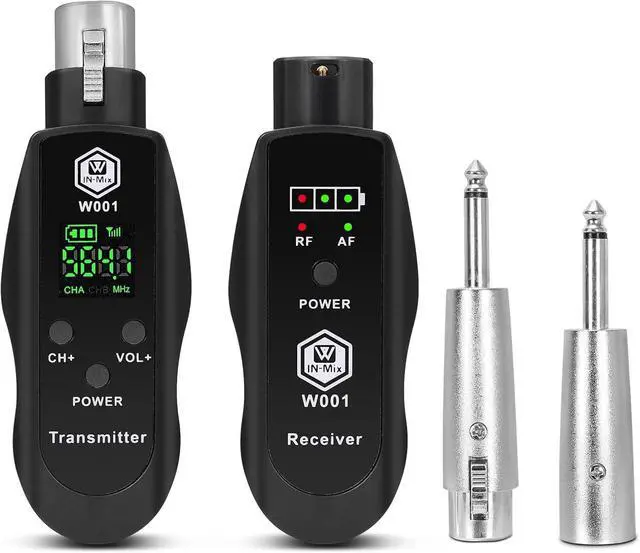 Main image of UHF Wireless XLR Transmitter and Receiver with 48V Power Supply Rechargeable Mic Adapter 16 Channels 196ft Range for Dynamic/Condenser Mics Audio Mixer Electric Guitar Bass PA System
