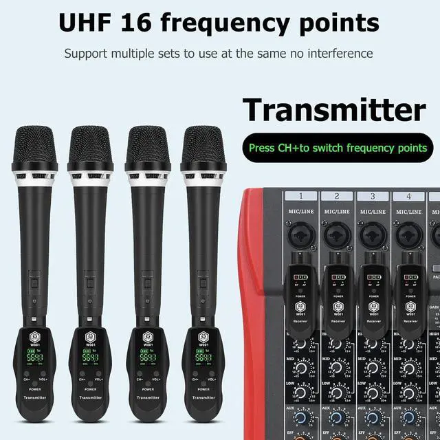 Alt view image 5 of 7 - UHF Wireless XLR Transmitter and Receiver with 48V Power Supply Rechargeable Mic Adapter 16 Channels 196ft Range for Dynamic/Condenser Mics Audio Mixer Electric Guitar Bass PA System