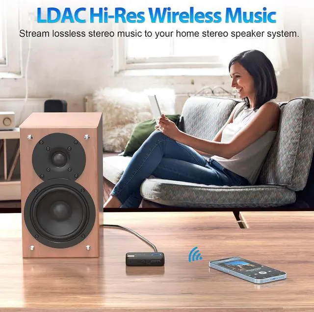 Alt view image 2 of 7 - LDAC Bluetooth Aux Adapter for Car Wireless Bluetooth 5.3 Receiver with Volume Control 8H Battery Life Hands Free Calls Use in Car/Home Stereo/Wired Headphones/Speaker