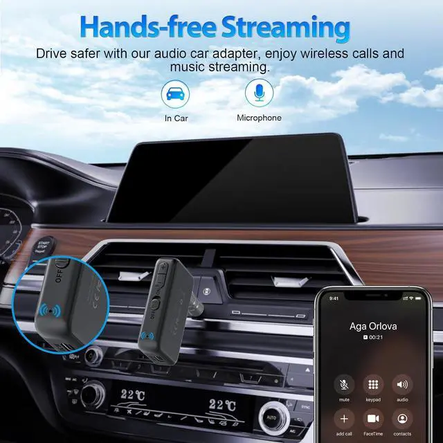 Alt view image 5 of 7 - LDAC Bluetooth Aux Adapter for Car Wireless Bluetooth 5.3 Receiver with Volume Control 8H Battery Life Hands Free Calls Use in Car/Home Stereo/Wired Headphones/Speaker