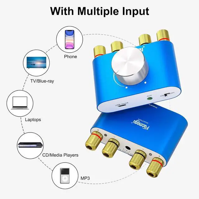Alt view image 6 of 7 - F900S 160W Mini Bluetooth 5.0 Power Amplifier 2 Channel 80Wx2 Stereo Hi-Fi Digital Amp Portable Wireless Audio Receiver Sound Speaker Amplifer AUX/USB/Bluetooth Input & 12V Power Supply