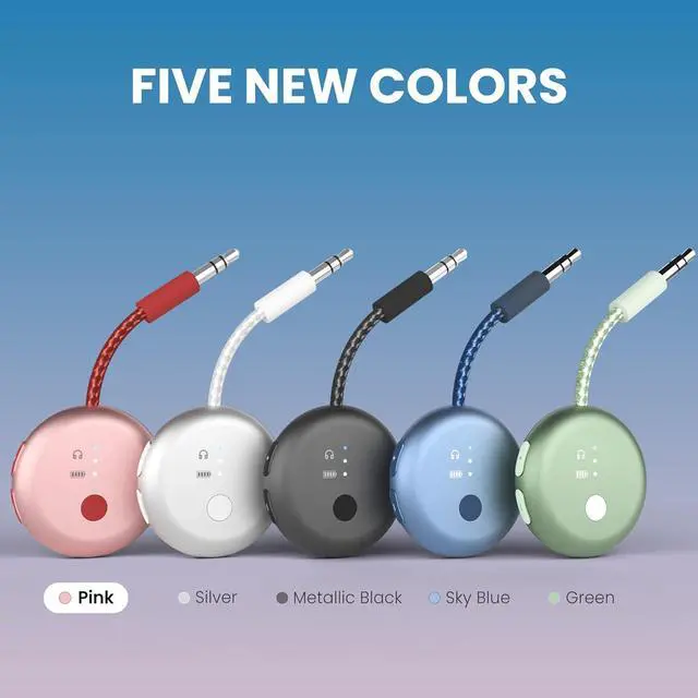 Alt view image 4 of 7 - SoundJet R1  Airplane Bluetooth Adapter for Headphones & AirPods Travel Flight aptX Adaptive 20H Battery Wireless Audio Transmitter with Qualcomm Chipset - Pink