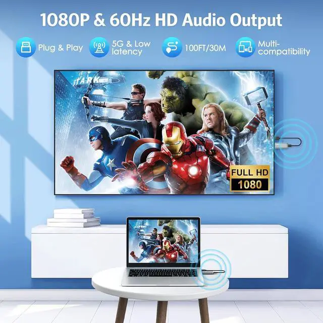 Alt view image 7 of 7 - Wireless HDMI Transmitter and Receiver Plug & Play Portable Wireless HDMI with Adapter 4K Decode Transmit to 1080P Output Support 2.4/5GHz 100FT for Streaming Video Laptop/Pc/Tv Box