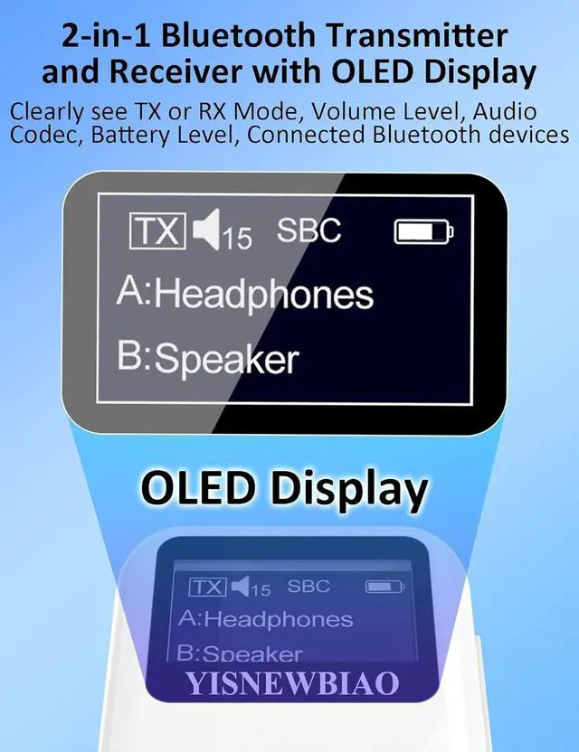 Alt view image 2 of 7 - Bluetooth Transmitter Receiver for TV with OLED Display AptX Low Latency Airplane Bluetooth Adapter for Headphones Airpods RCA 3.5mm Audio Jack Wireless Adapter for TV