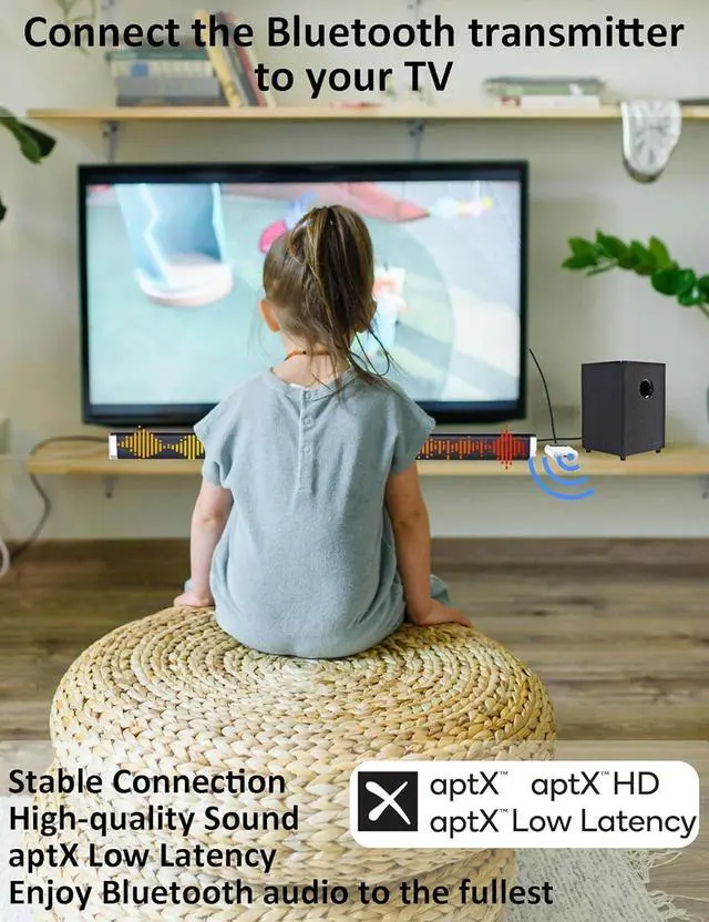 Alt view image 6 of 7 - Bluetooth Transmitter Receiver for TV with OLED Display AptX Low Latency Airplane Bluetooth Adapter for Headphones Airpods RCA 3.5mm Audio Jack Wireless Adapter for TV