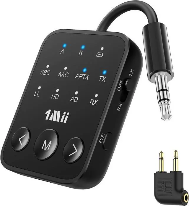 Main image of Bluetooth 5.3 Transmitter Receiver 2-in-1 aptX Adaptive & Low Latency Wireless Audio Adapter for Airplane Dual Link 2 Devices 25H Playtime 3.5mm AUX for TV/Car/Home Stereo/Gym