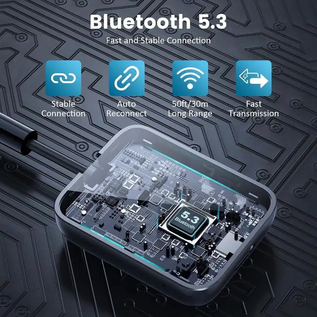 Alt view image 4 of 7 - Bluetooth 5.3 Transmitter Receiver 2-in-1 aptX Adaptive & Low Latency Wireless Audio Adapter for Airplane Dual Link 2 Devices 25H Playtime 3.5mm AUX for TV/Car/Home Stereo/Gym