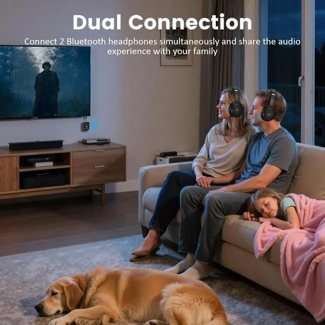 Alt view image 5 of 7 - Bluetooth 5.3 Transmitter Receiver 2-in-1 aptX Adaptive & Low Latency Wireless Audio Adapter for Airplane Dual Link 2 Devices 25H Playtime 3.5mm AUX for TV/Car/Home Stereo/Gym