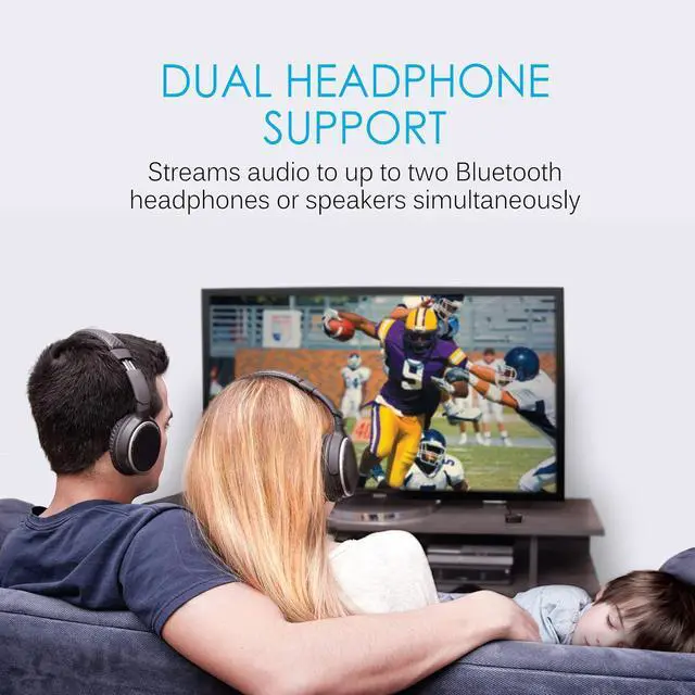 Alt view image 4 of 7 - Connect Bluetooth Audio Transmitter for up to 2 Wireless Headphones/Speakers Bluetooth Streamer Adapter with AptX Low Latency for TV/PC/Airplane/Gym with 3.5mm/AUX/RCA/Optical Input