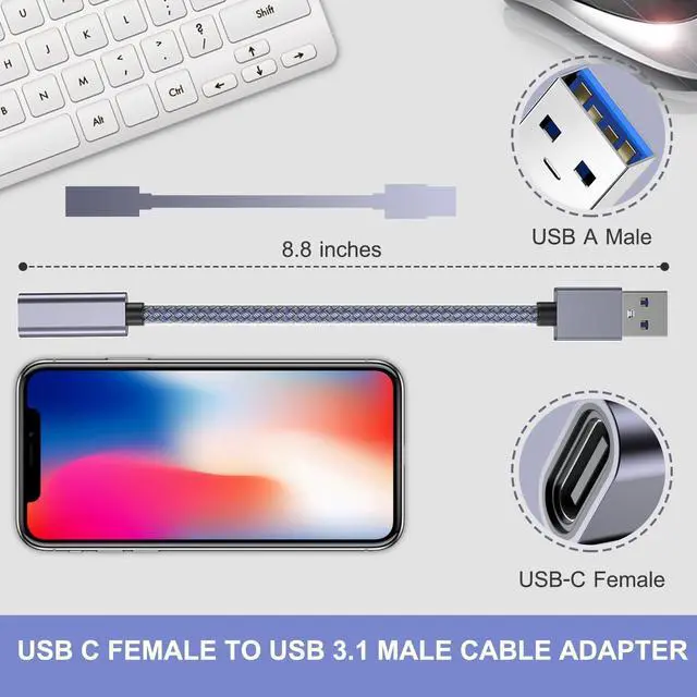 Alt view image 5 of 7 - USB C Female to USB 3.0 Male Adapter 0.75FT 2Pack USB to USBC Adapter iPhone 16 16e 15 Pro Max Plus Car Charger 5Gbps Type C Cable Converter for iPad mini 7  Galaxy S25 Z Fold Flip