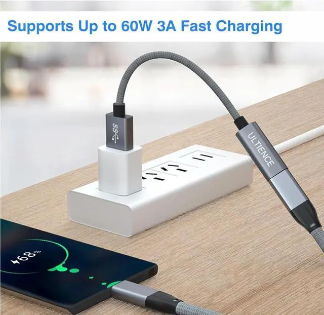 Alt view image 3 of 7 - [10Gbps] High-Speed A to C Adapter with USB to USB C Cable Female  60W Fast Charging and Data Transfer Compatible with Laptop PC Flash Disk Charger (0.41 ft Grey)
