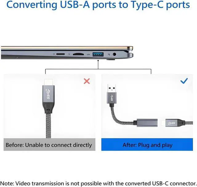 Alt view image 7 of 7 - [10Gbps] High-Speed A to C Adapter with USB to USB C Cable Female  60W Fast Charging and Data Transfer Compatible with Laptop PC Flash Disk Charger (0.41 ft Grey)