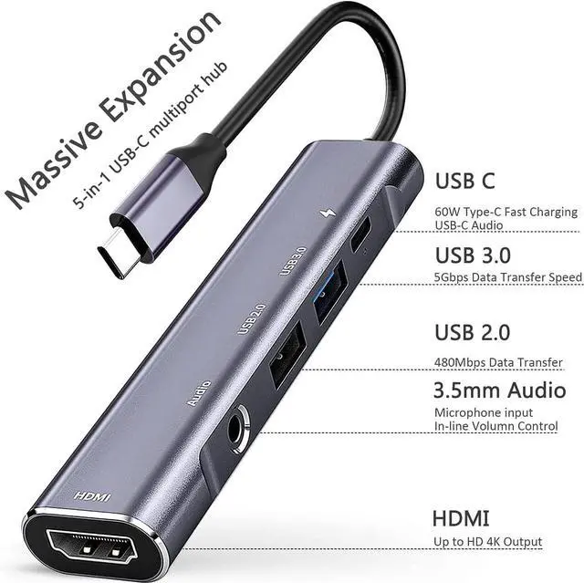 Alt view image 2 of 7 - USB C to HDMI Adapter Dex Dock for Galaxy S25/S24/S23/S22/Note20/TabS9/S8/S7 Type-c hub with 3.5mm Audio Jack 4K HDMI USB3.0 PD 60W Adapter for iPhone 15/iPad Air 4/5 iPad mini 6 Nintendo Switch