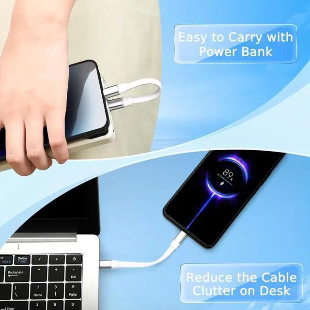 Alt view image 6 of 6 - 3-Mixed Pack Super Short Charging Cables | USB C to Lightning C to Micro USB C to Type C Ultra-Soft Flat Cords Perfect for Charging Station or Handheld Charging with Power Bank and Travel/White