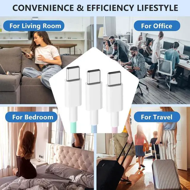 Alt view image 6 of 7 - USB C to USB C Cable 10 FT for iPhone 16 15 Pro Max,Long C to C Cable Fast Charging Cord Braided for iPhone 16 15 Pro/16 15 Plus/16e,MacBook,iPad 10/11th 60W-Blue