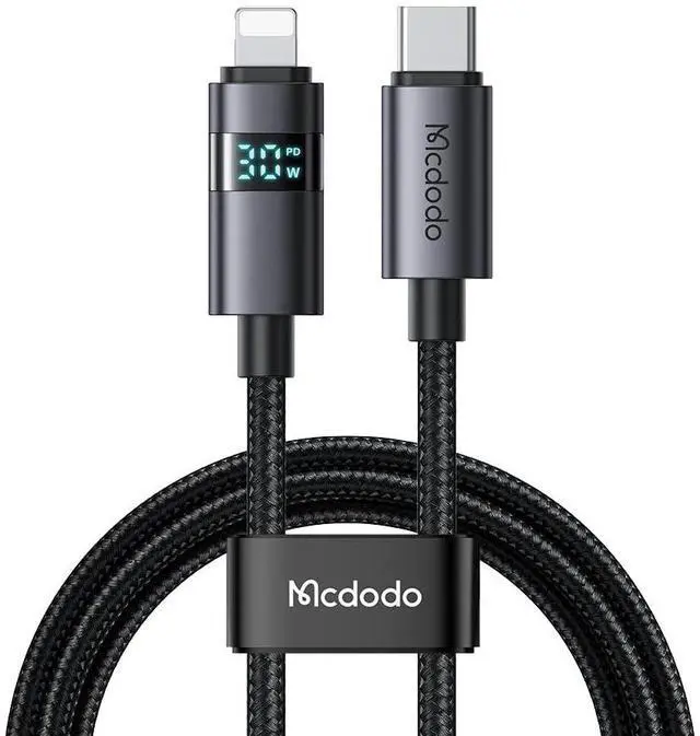 Main image of Mcdodo 36W USB C to Lightning Cable with Horizontal LED Display 4ft Length Nylon Braided Lightning USB C Fast Charging Cable Fit for 14 13 12 11/Pro/ProMax/Plus iPad AirPods iTouch