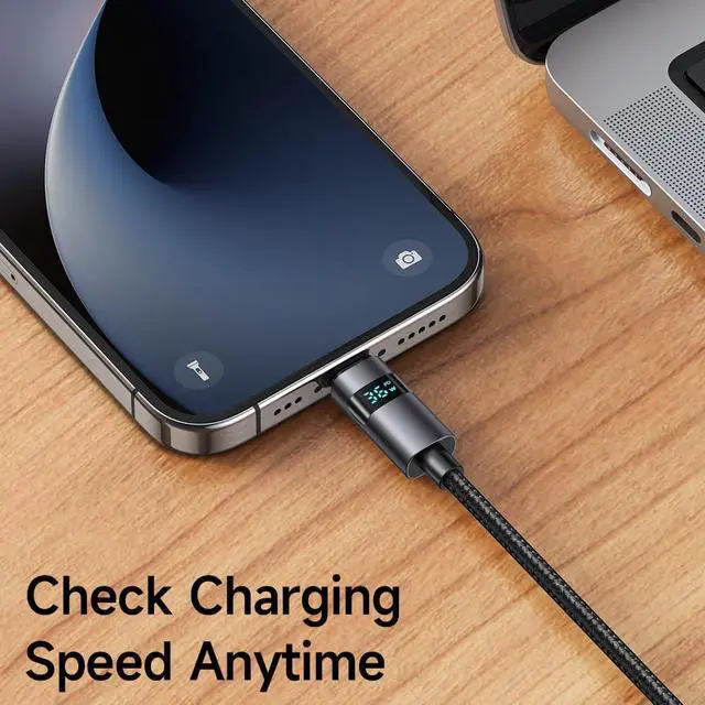 Alt view image 3 of 7 - Mcdodo 36W USB C to Lightning Cable with Horizontal LED Display 4ft Length Nylon Braided Lightning USB C Fast Charging Cable Fit for 14 13 12 11/Pro/ProMax/Plus iPad AirPods iTouch