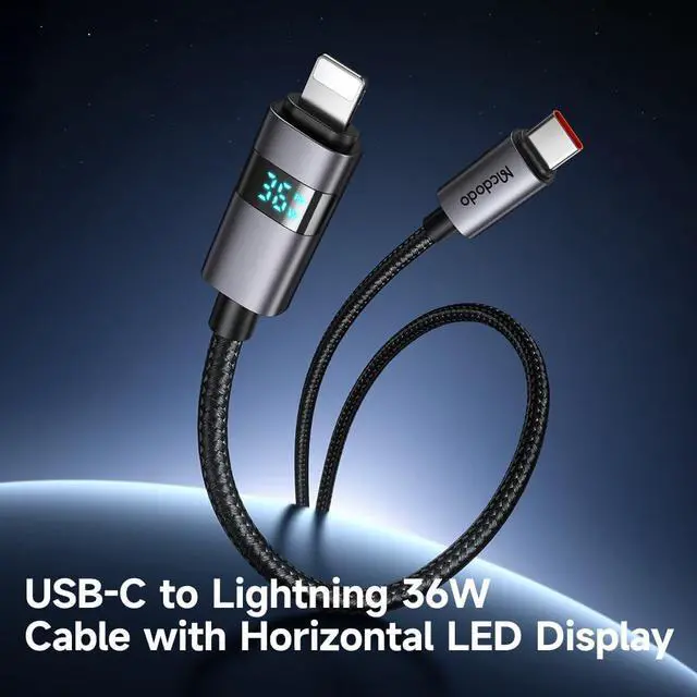 Alt view image 6 of 7 - Mcdodo 36W USB C to Lightning Cable with Horizontal LED Display 4ft Length Nylon Braided Lightning USB C Fast Charging Cable Fit for 14 13 12 11/Pro/ProMax/Plus iPad AirPods iTouch