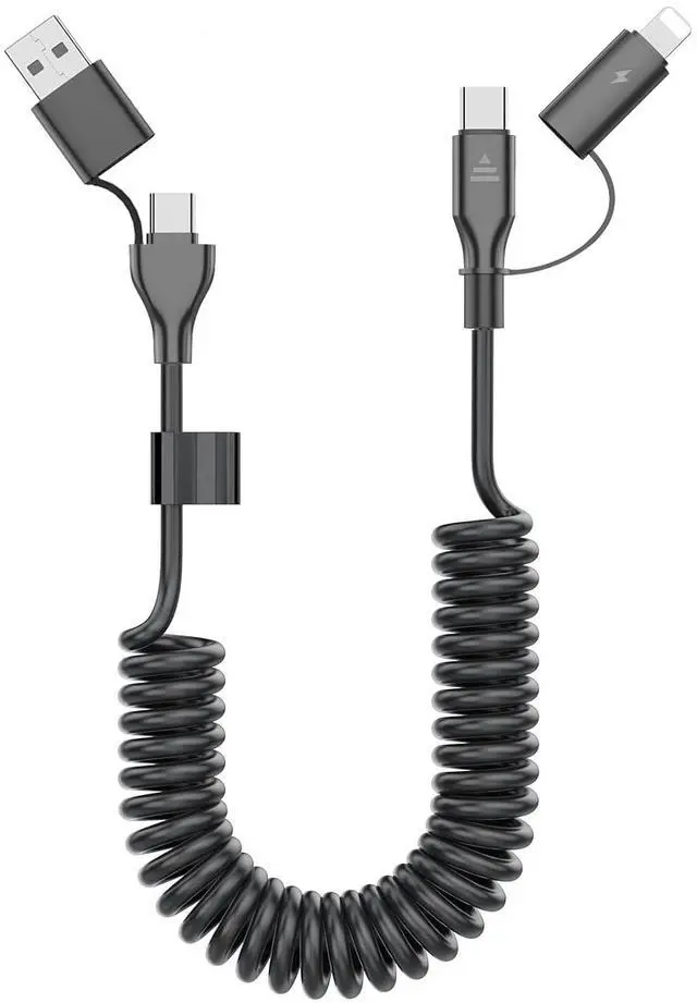 Main image of Coiled USB-C and Lightning Cable 2-in-1 3FT iPhone 15 16 Car Charger Cord 60W Fast Charging Cable for iPhone 16  Galaxy Supports  CarPlay & Android Auto (Black)