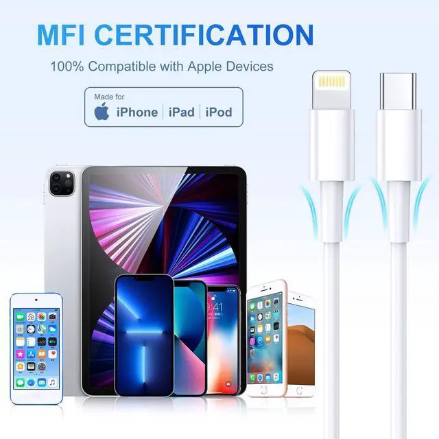 Alt view image 7 of 7 - Real 20W USB C to Lightning Cable for iPhone Fast Charging Cable [3ft 3Pack] Mfi Certified USB-C Power Rapid Charger Cord for iPhone 14/13/12/12 Pro Max/11/11Pro/XS/Max/XR/X/8/8Plus/iPad-White