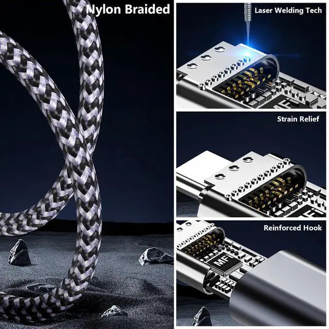 Alt view image 2 of 7 - [MFi Certified] USB Type C Cable iPhone 16 15 Fast Charging (5-Pack 3feet) USB-A to USB-C Nylon Braided Data Sync Transfer CarPlay Carlife Screen sync for iPhone 16/15 Airpods iPad Galaxy Pixel