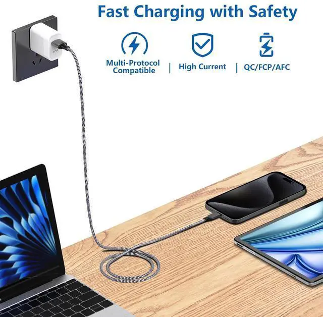 Alt view image 6 of 7 - [MFi Certified] USB Type C Cable iPhone 16 15 Fast Charging (5-Pack 3feet) USB-A to USB-C Nylon Braided Data Sync Transfer CarPlay Carlife Screen sync for iPhone 16/15 Airpods iPad Galaxy Pixel
