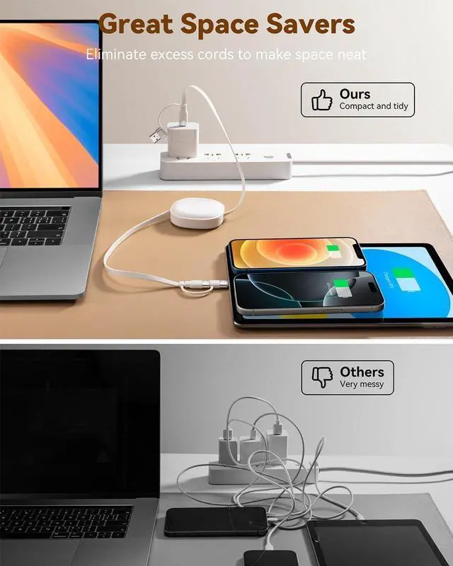 Alt view image 7 of 7 - 5 in 1 Retractable Charging Cable 65W Multi Charger USB Type C Charger Cable Fast Charging Cord USBC to USB C/Lightning for iPhone 16 15 14 13 Pro Max iPad  PS5 Tablets & More-3.86ft