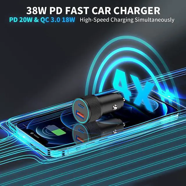 Alt view image 3 of 7 - iPhone Fast Car Charger and Carplay Cable 38W Dual Port USB A and USB C Car Charger Adapter with 2Pack 3.3ft Fast Charging Type C to Lightning Cable for 14 13 12 11 XS XR X 8 7 6 5 SE iPad