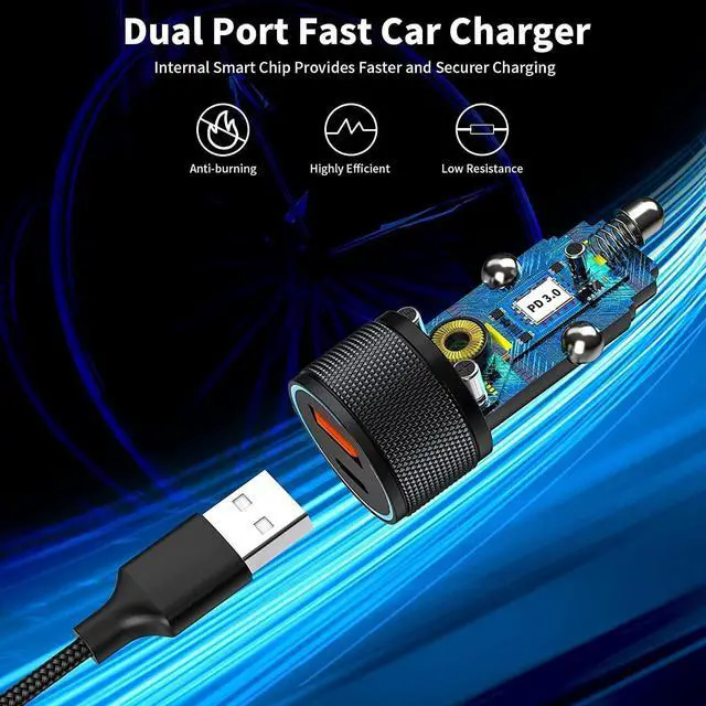 Alt view image 5 of 7 - iPhone Fast Car Charger and Carplay Cable 38W Dual Port USB A and USB C Car Charger Adapter with 2Pack 3.3ft Fast Charging Type C to Lightning Cable for 14 13 12 11 XS XR X 8 7 6 5 SE iPad