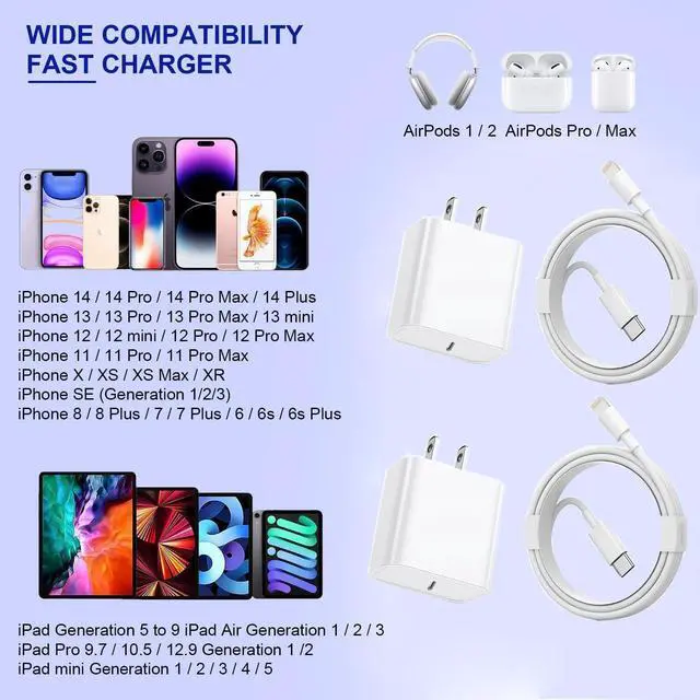 Alt view image 2 of 7 - Fast  iPhone Charger 2Pack  Charge Cable iPhone Charger Fast Charging 6Foot Phone Charging USB C Charge Adapter 6FT Type C to Lightning Cable for iPhone 14/13/12/11 Pro Max/XR/XS/SE2022/iPad