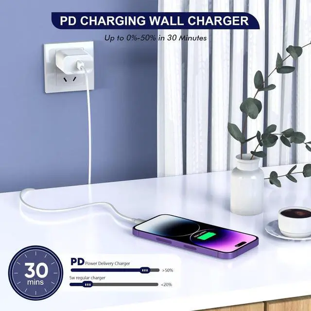Alt view image 3 of 7 - Fast  iPhone Charger 2Pack  Charge Cable iPhone Charger Fast Charging 6Foot Phone Charging USB C Charge Adapter 6FT Type C to Lightning Cable for iPhone 14/13/12/11 Pro Max/XR/XS/SE2022/iPad