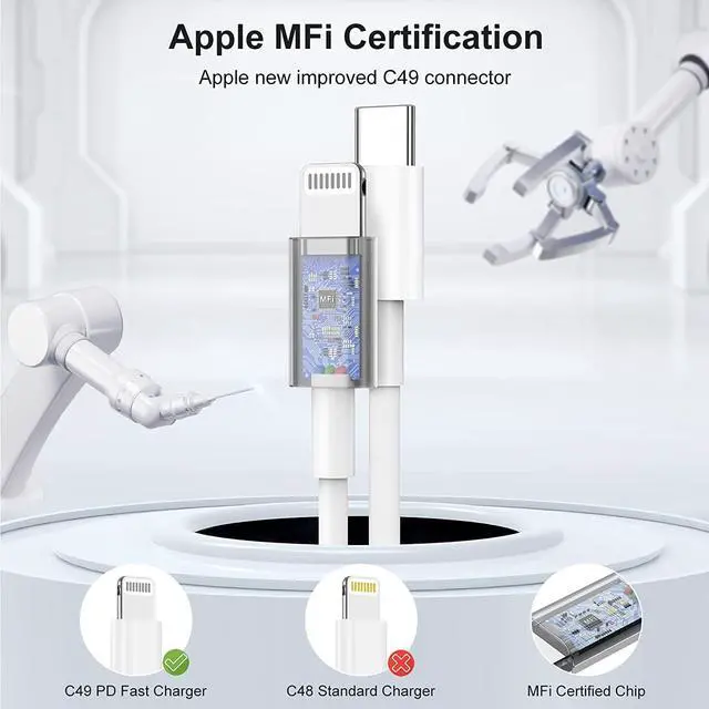 Alt view image 3 of 7 - 10ft iPhone 14 13 12 11 Fast Charger Cable [  Certified ] Long USB C to Lightning Cable 10 Feet Type C  Charging Cord 10 Foot for iPhone 14 Pro Max/13 Pro/12/12 Mini/11/XS/XR/8 Plus/7/6/5