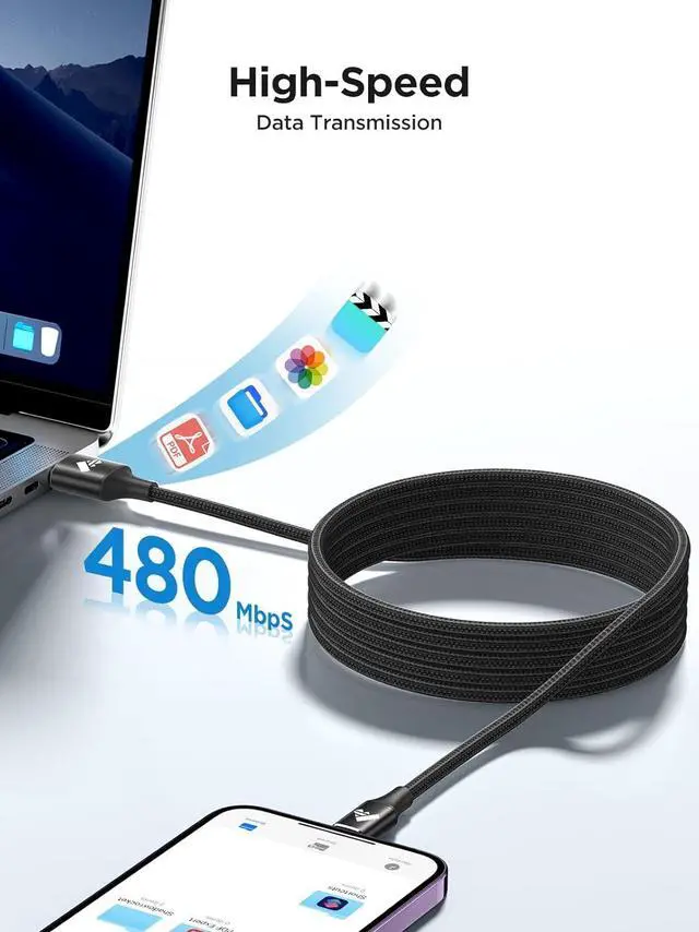 Alt view image 6 of 7 - USB C to Lightning Cable 6ft 2Pack Power Delivery USB C iPhone Cables MFi Certified Braided Type C iPhone Charger Cord Fast Charging for iPhone 14 13 12 11 Pro Max X XS XR 8 7 6s Plus SE iPad (Black)