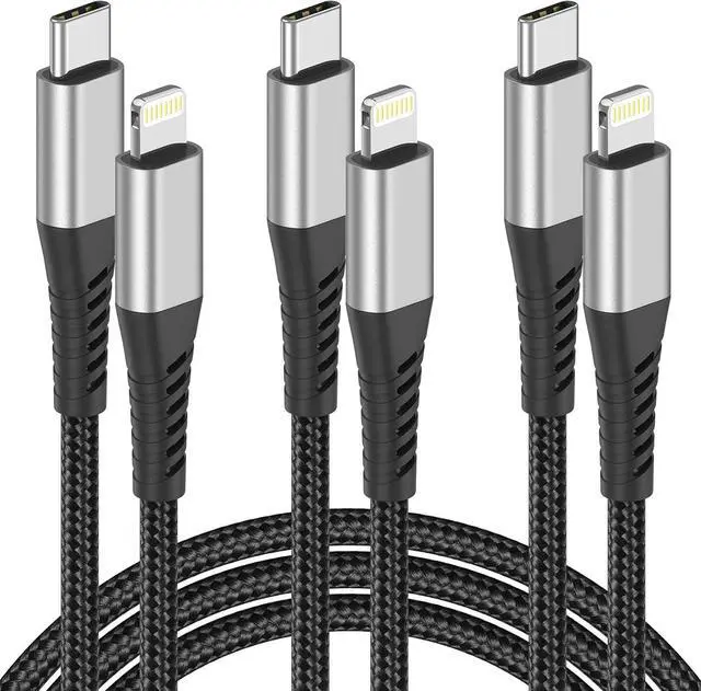 Main image of 2ft USB C to Lightning Cable 3 Pack Braided 2 Foot USB C iPhone Charger Cord MFi Certified 2 ft iPhone Lightning Cable PD Fast Charging for iPhone 14 13 12 11 Pro Max Xs Plus iPad Air Mini Black