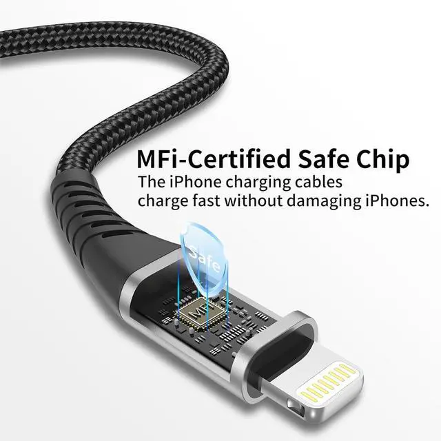 Alt view image 6 of 7 - 2ft USB C to Lightning Cable 3 Pack Braided 2 Foot USB C iPhone Charger Cord MFi Certified 2 ft iPhone Lightning Cable PD Fast Charging for iPhone 14 13 12 11 Pro Max Xs Plus iPad Air Mini Black