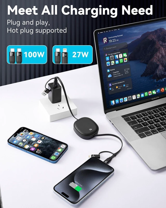 Alt view image 2 of 7 - 5 in 1 Retractable Cable Charging Cords for Multiple Devices 100W 2Pack