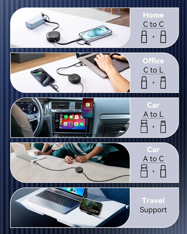 Alt view image 3 of 7 - 5 in 1 Retractable Cable Charging Cords for Multiple Devices 100W 2Pack