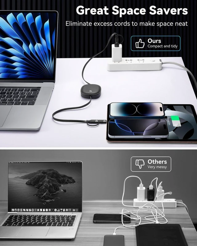 Alt view image 6 of 7 - 5 in 1 Retractable Cable Charging Cords for Multiple Devices 100W 2Pack