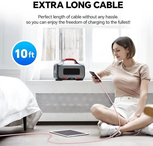 Alt view image 7 of 7 - USB C to USB C Cable 2Pack 100W USB C to Type C Cable Fast Charge 10FT Long USB C Cable Compatible with Phone 16 15 Pro Plus Pro Max for S24 S23 for Pad Pro for Galaxyy S24 S23 S22 and More-Pink
